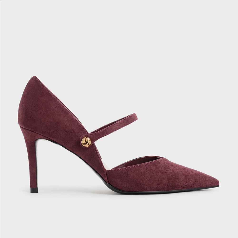 Charles & Keith Textured D'Orsay Stiletto Pumps - Burgundy (Worn Once)